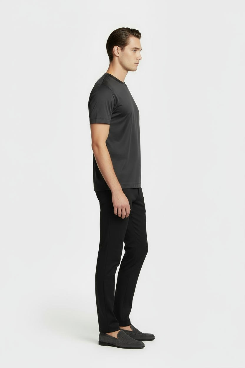 Luxe Glanzend Donkergrijs T-shirt