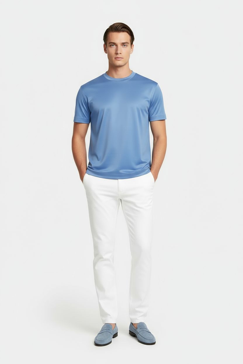 Luxe Glanzend Lichtblauw T-shirt